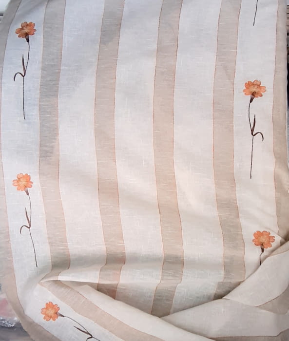 Tela visillo lino flores caldero - 1