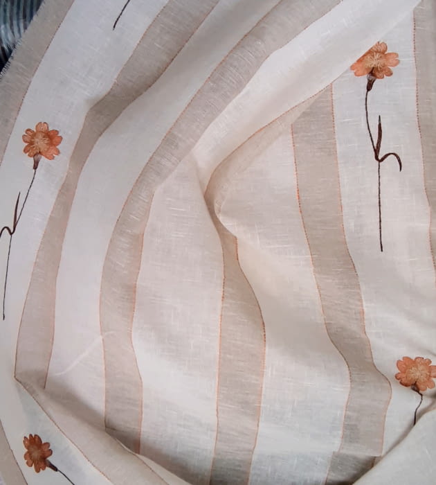 Tela visillo lino flores caldero - 2