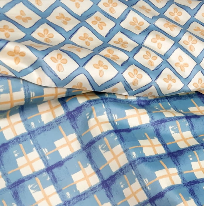 Tela loneta satén cuadros azul - 3