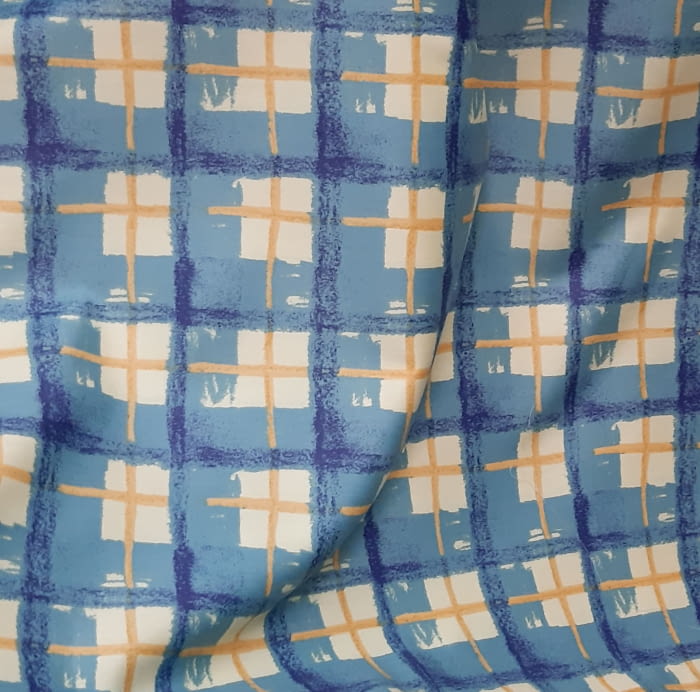 Tela loneta satén cuadros azul - 4