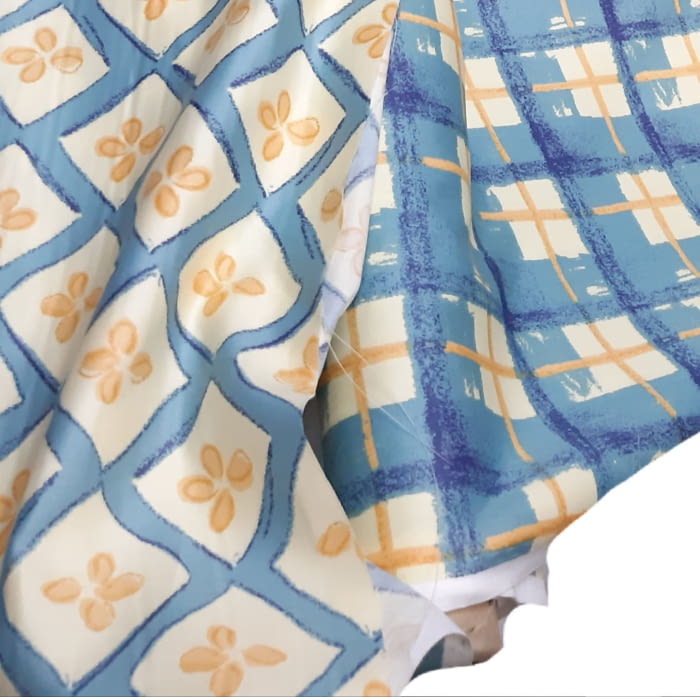 Tela loneta satén cuadros azul - 5