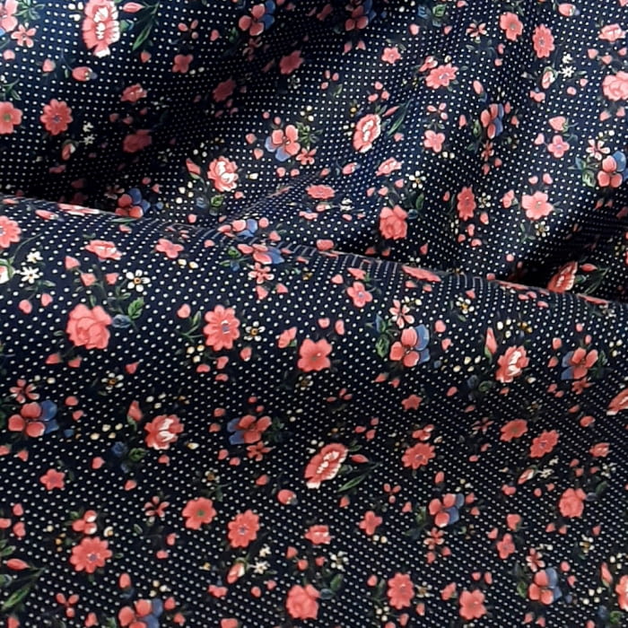 Tela azul florecitas rosas 140 - 3