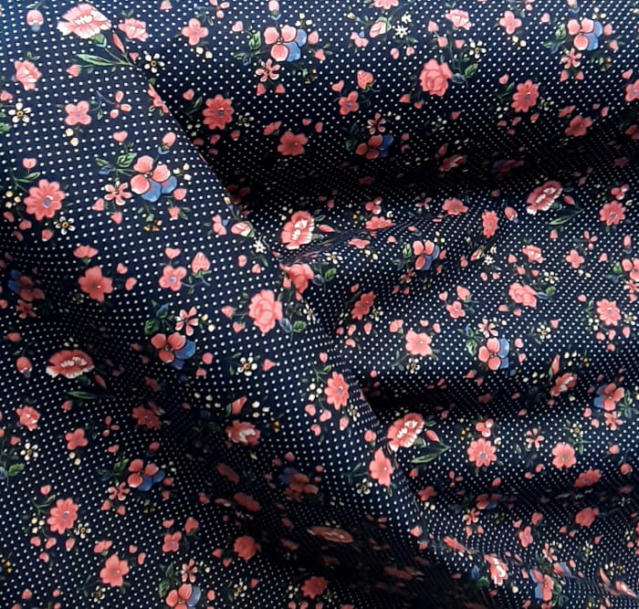 Tela azul florecitas rosas 140 - 6