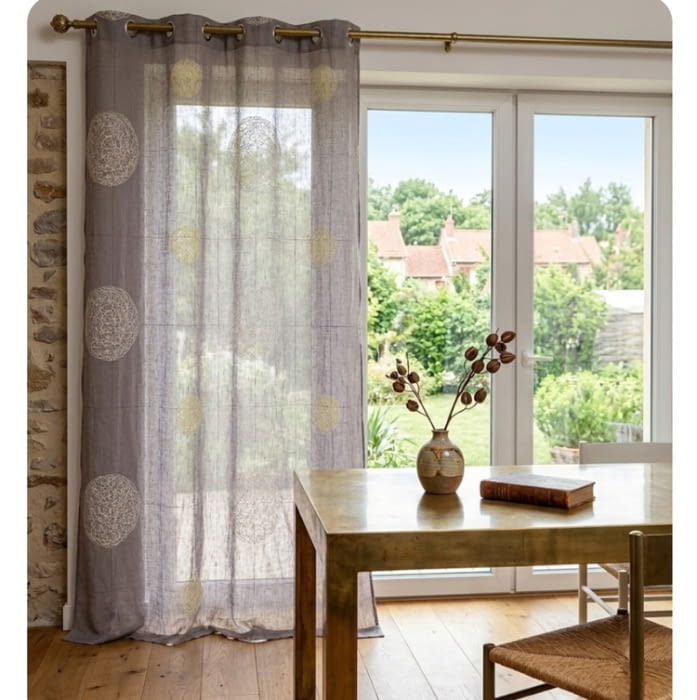 1 Visillo gris topo bordado oro