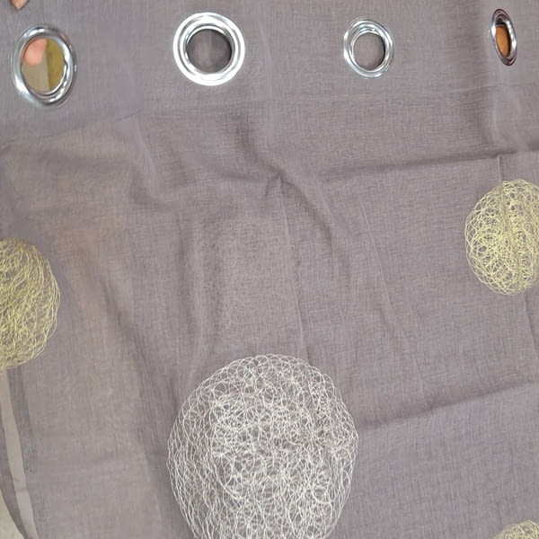 1 Visillo gris topo bordado oro - 1