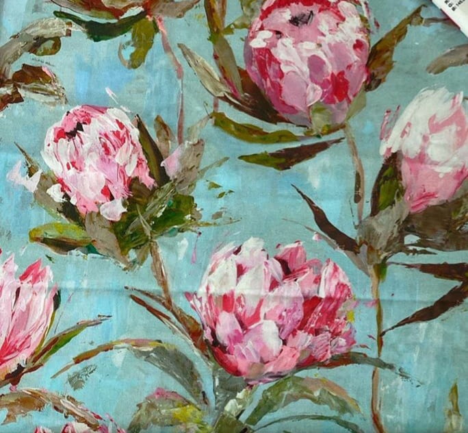 Tela turquesa flores rosas