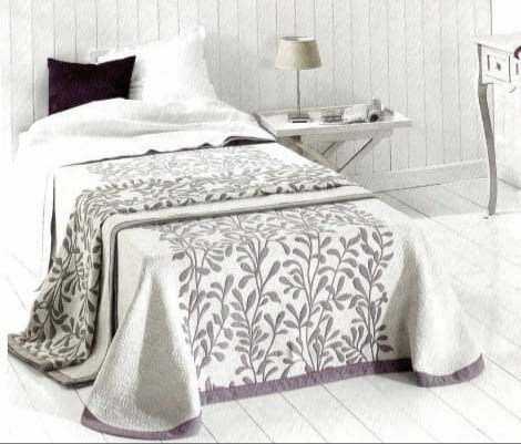 Colcha reversible hojas gris. Cama 90