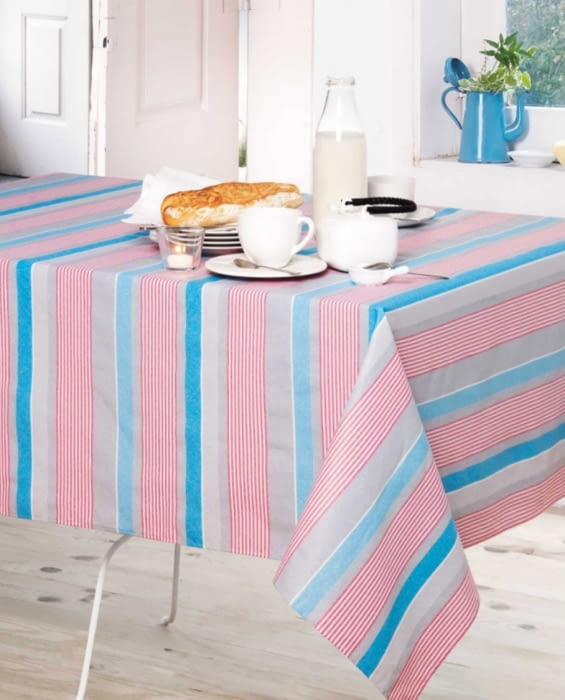Tela antimanchas rayas azul rosa