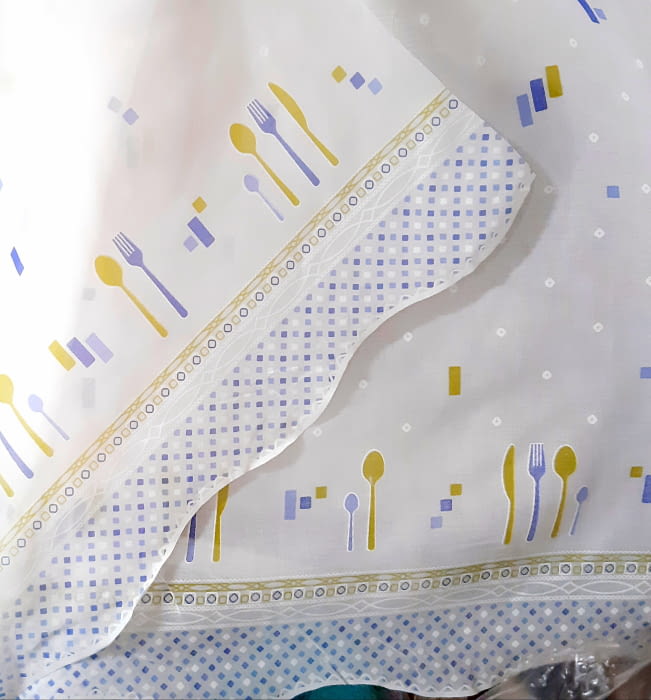 Tela visillo cocina verde cubiertos