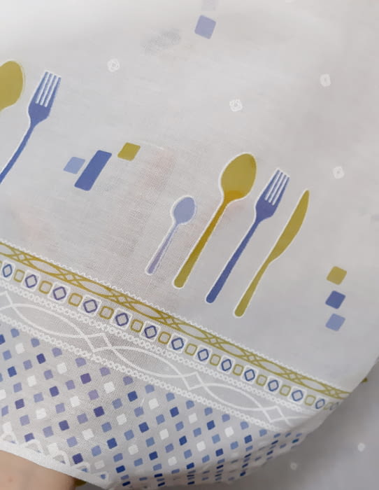 Tela visillo cocina verde cubiertos - 1