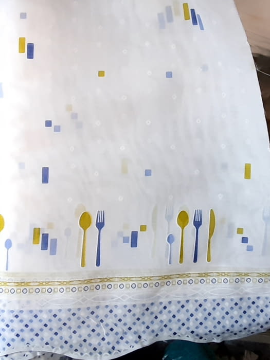 Tela visillo cocina verde cubiertos - 3