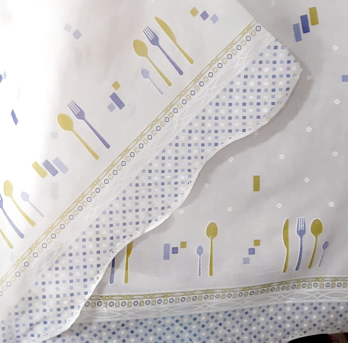 Tela visillo cocina verde cubiertos - 4