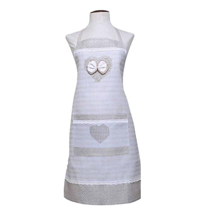 Delantal beige corazón rayas