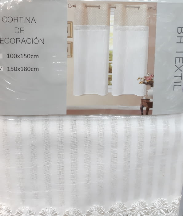 Visillos confeccionados beige corazones - 1