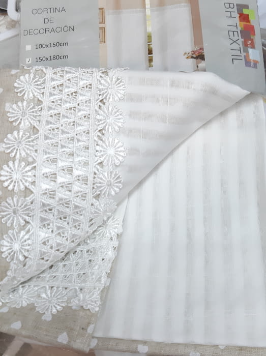 Visillos confeccionados beige corazones - 3