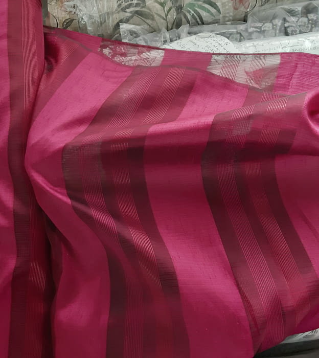 Tela visillo organza rayas fucsia - 1
