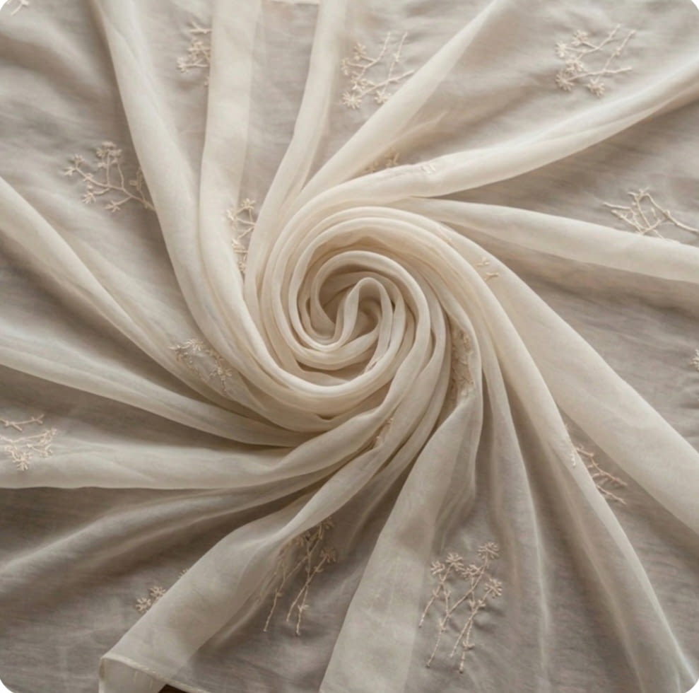 Tela visillo voile beige bordado