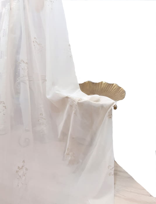 Tela visillo voile beige bordado - 1