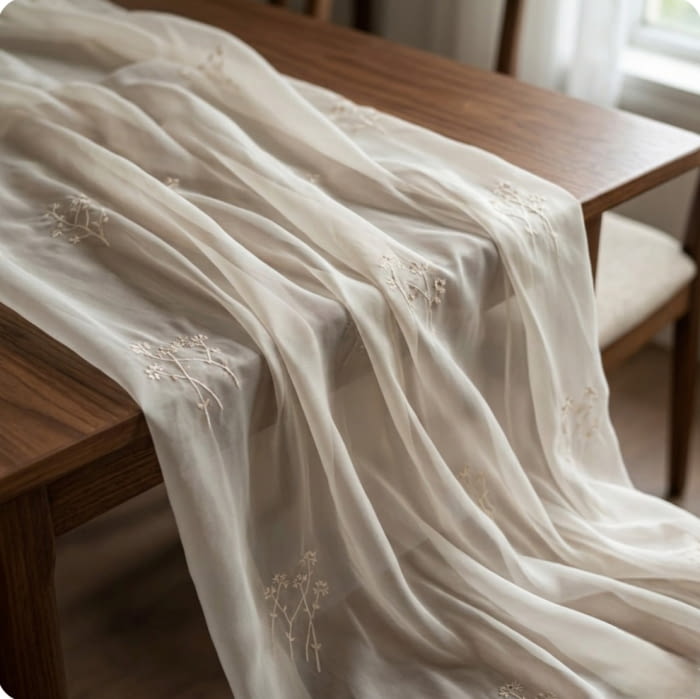 Tela visillo voile beige bordado - 1