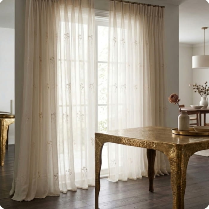 Tela visillo voile beige bordado - 3