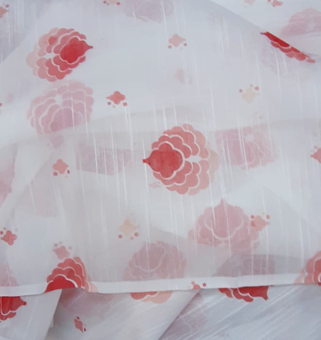 Tela visillo flores rojas vintage 100