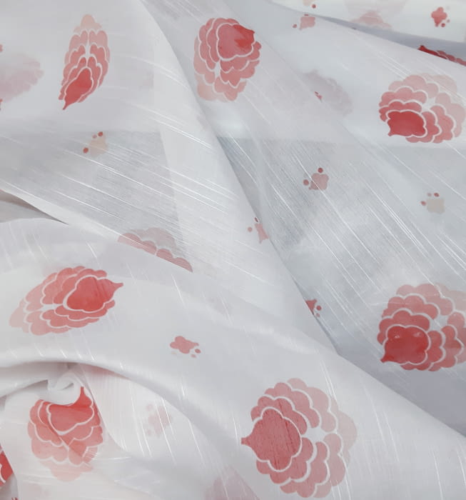 Tela visillo flores rojas vintage 100 - 1