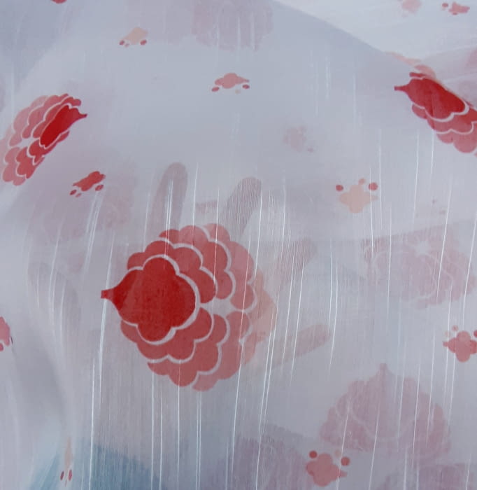 Tela visillo flores rojas vintage 100 - 2