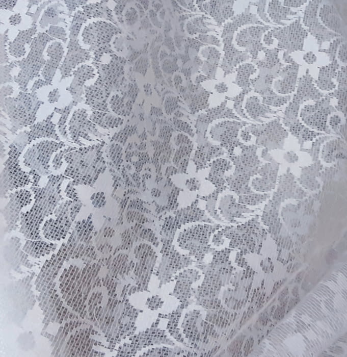 Tela visillo encaje blanco flores 140
