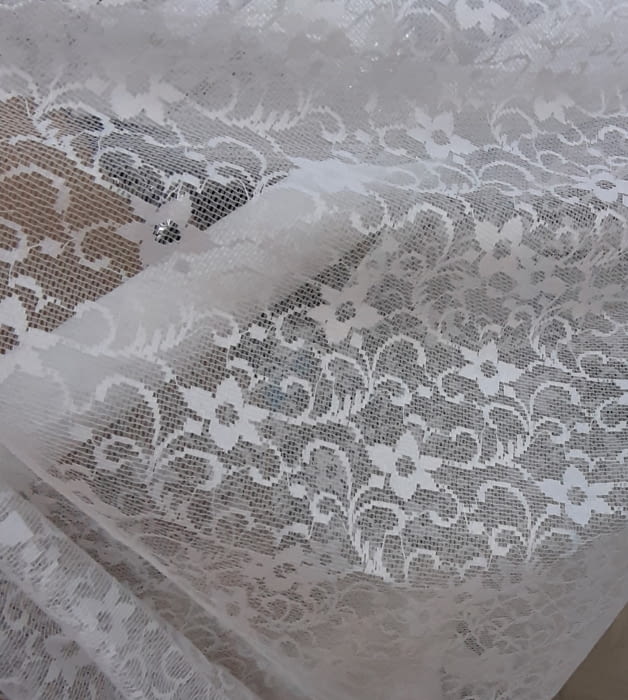 Tela visillo encaje blanco flores 140 - 1