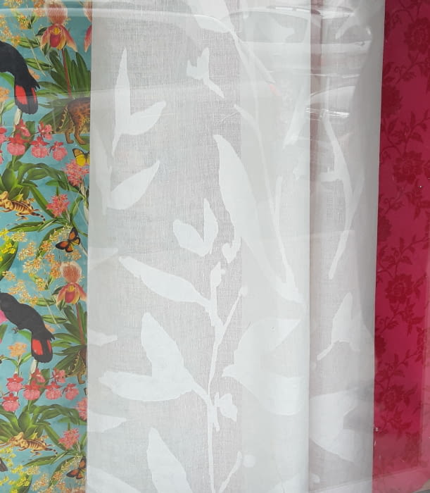 Tela visillo hojas bosque 300