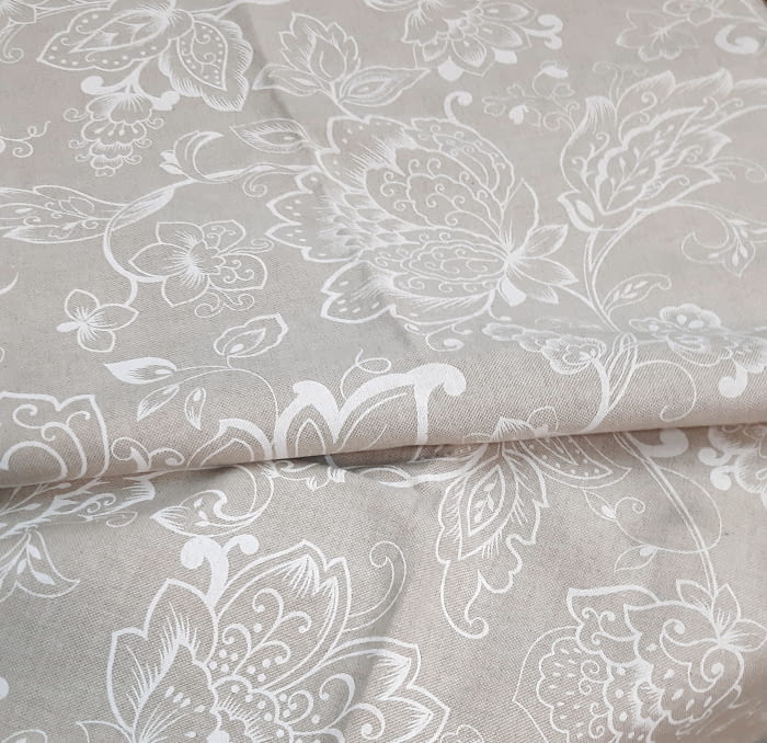 Tela lino flores blancas 280