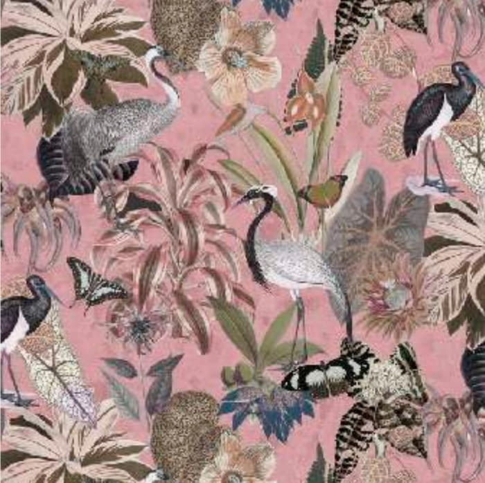 Tela rosa garzas grises