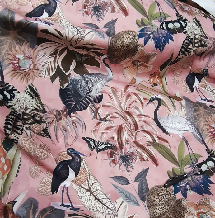 Tela rosa garzas grises - 2