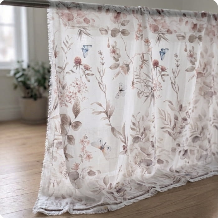 Tela visillo mariposas rosas 280