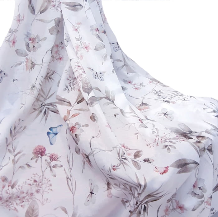 Tela visillo mariposas rosas 280 - 2