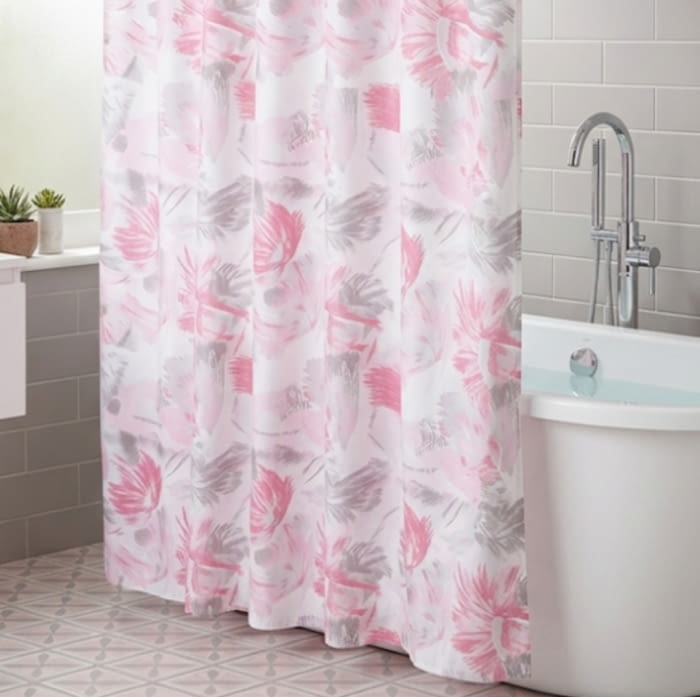 Cortina baño flores rosa y plata - 2