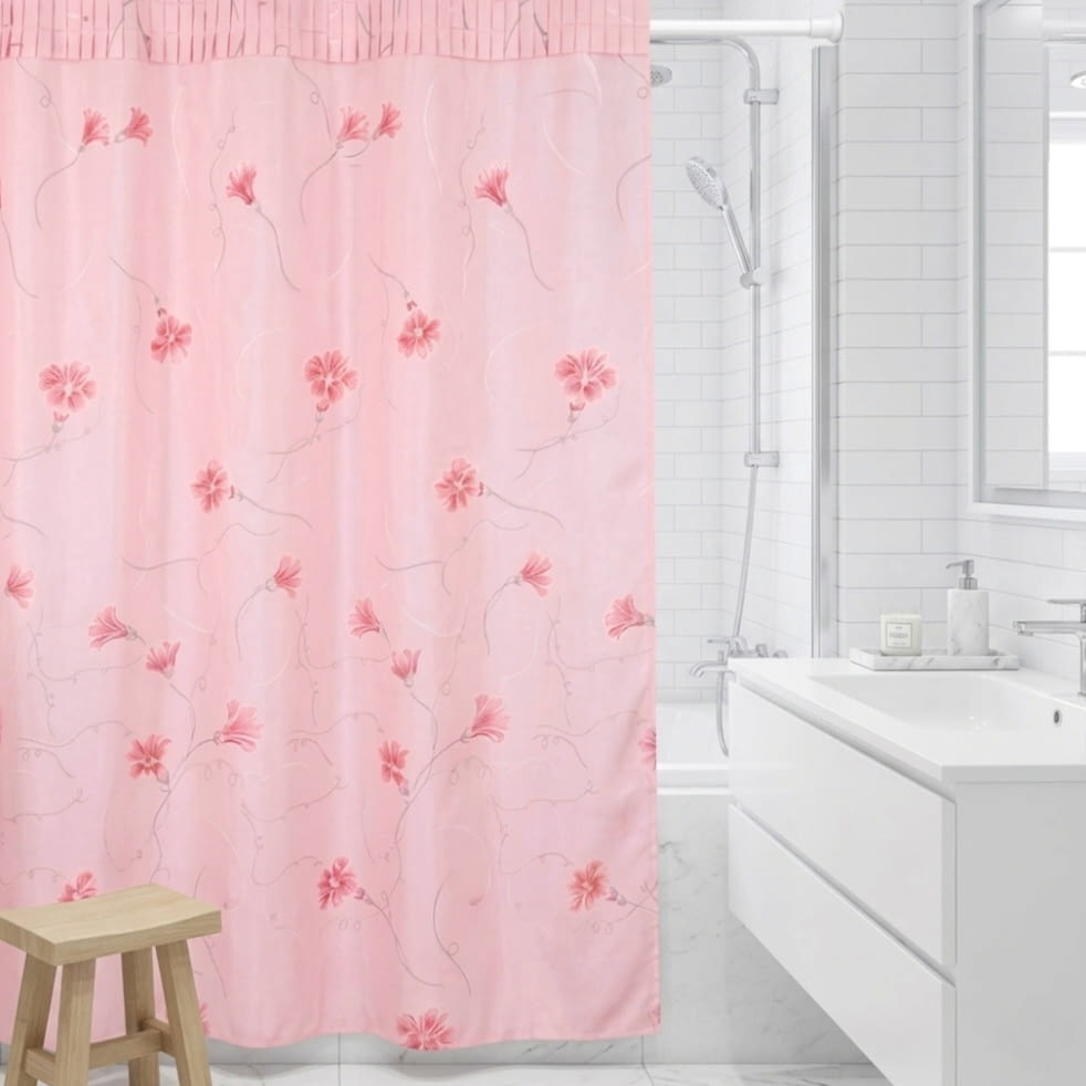 Cortina baño rosa flores 140 x 180 cm