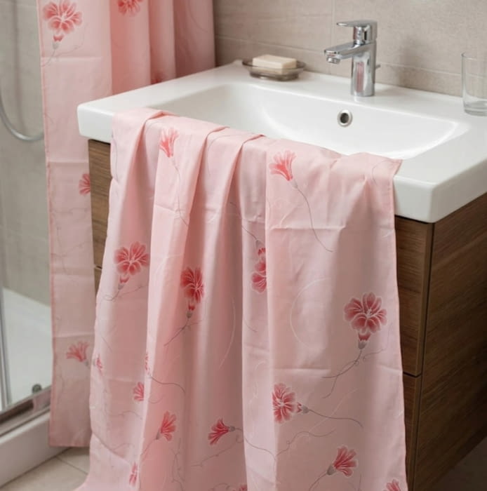 Cortina baño rosa flores 140 x 180 cm - 2