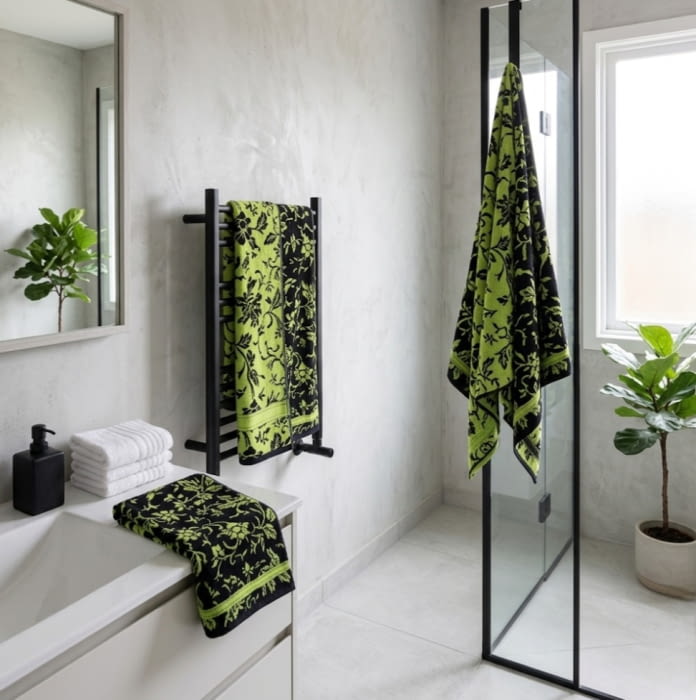 Toallas reversibles flores negro verde