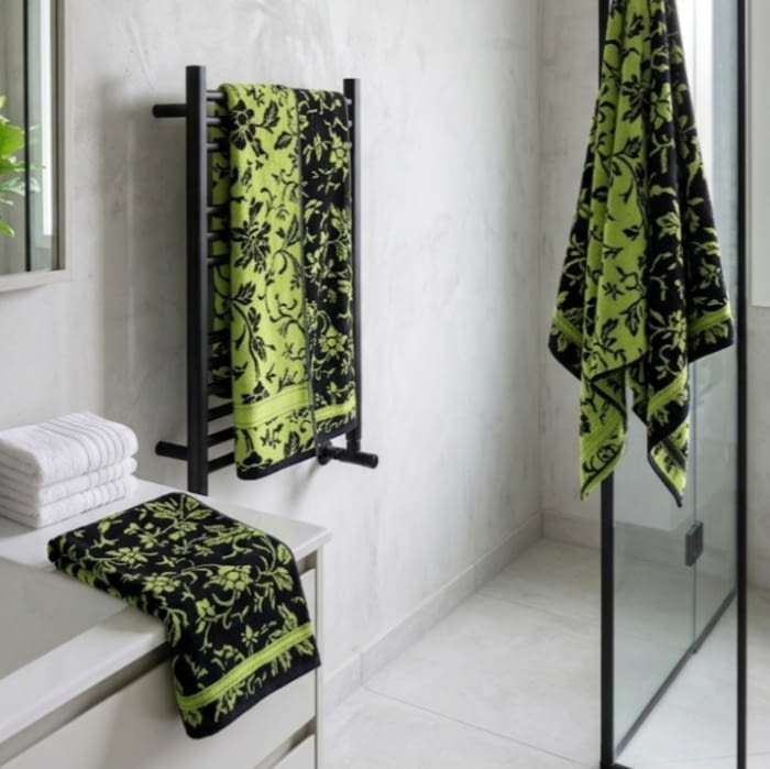 Toallas reversibles flores negro verde - 2
