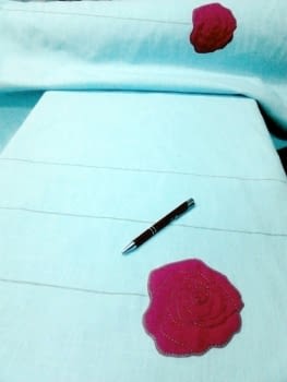 Tela turquesa flor rosa 280 - 3