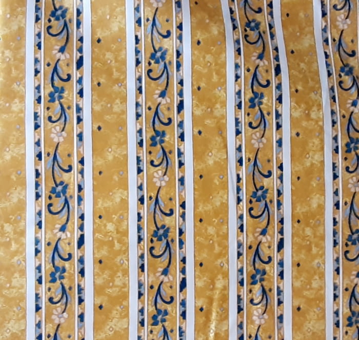 Tela raya amarilla flor azul 280