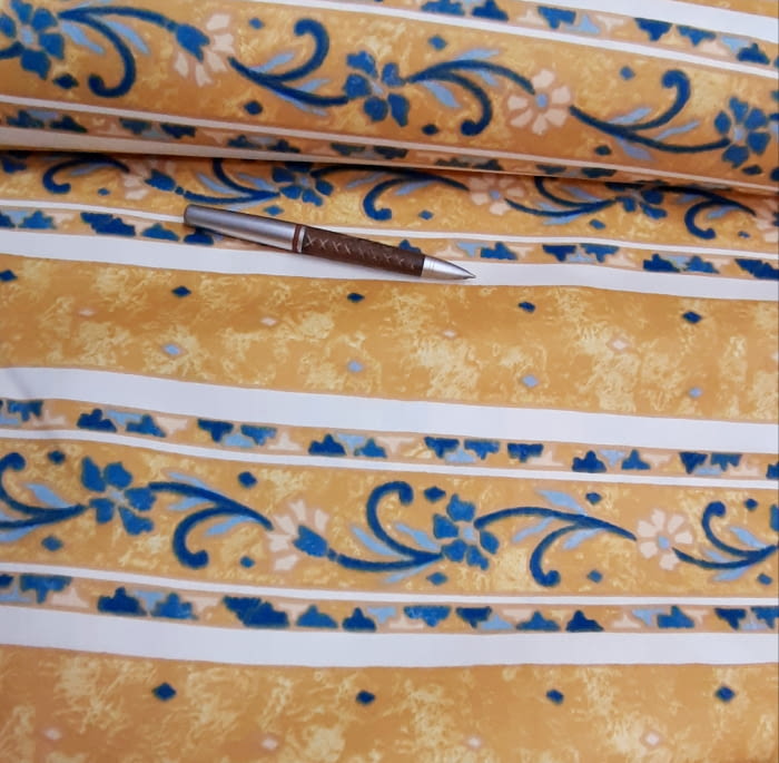 Tela raya amarilla flor azul 280 - 1