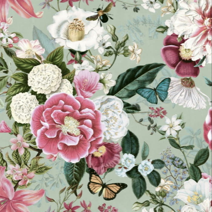 Tela verde agua mariposas rosa 280