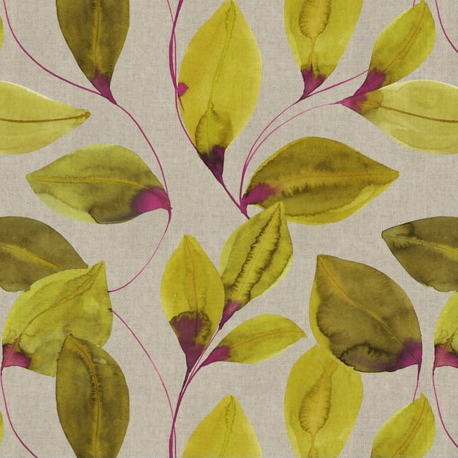 Tela loneta hojas amarillo mostaza 280