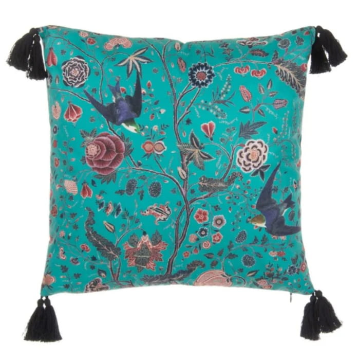 Cojín terciopelo Botánico colibrí 45 x 45