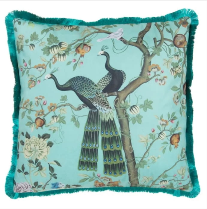 Cojín pavo real verde agua 45 x 45