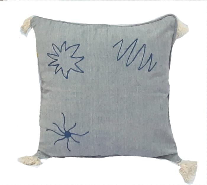 Funda de cojín azul claro con flecos 45 x 45 - 1