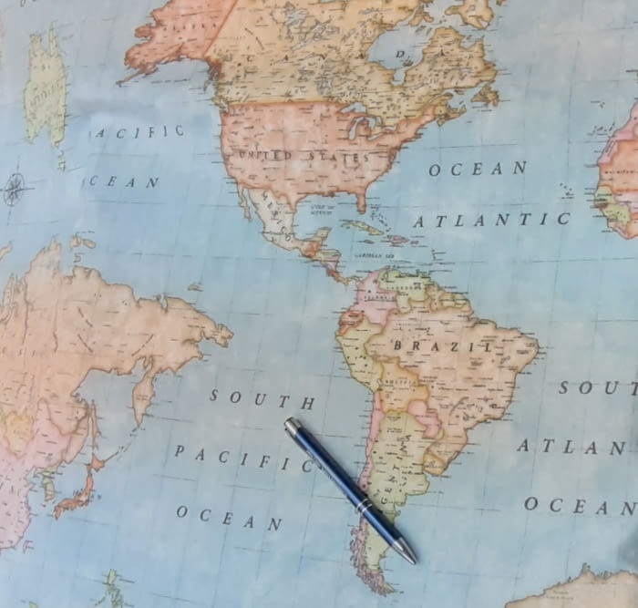 Tela loneta de mapamundi azul 280