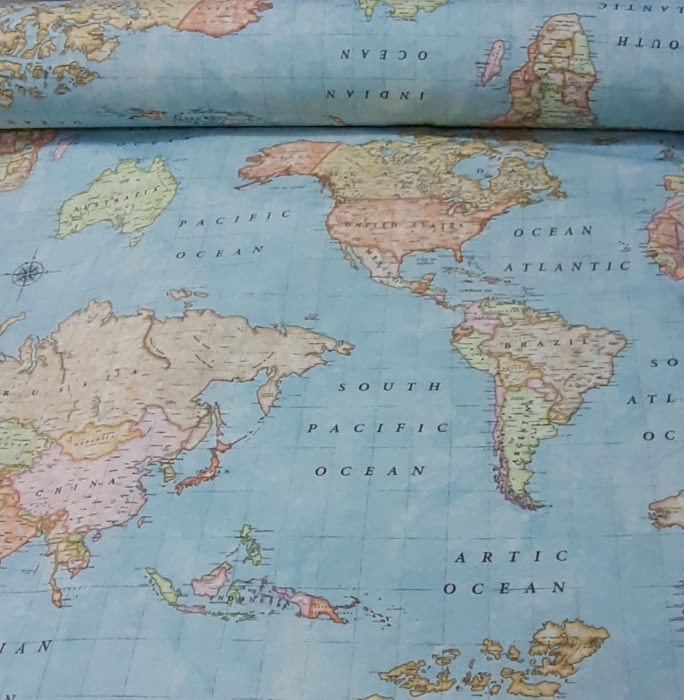 Tela loneta de mapamundi azul 280 - 1